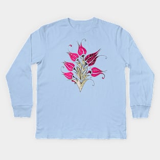 Pink Tulips In Artistic Ottoman Turkish Style Kids Long Sleeve T-Shirt